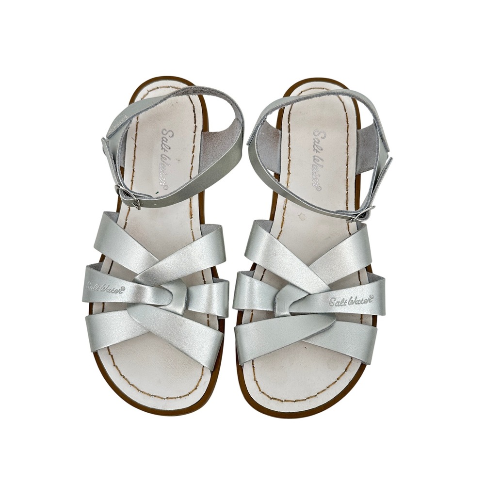 Salt Water Sandals by Hoy Shoes Original Metallic Silver Leather Strappy Women 7